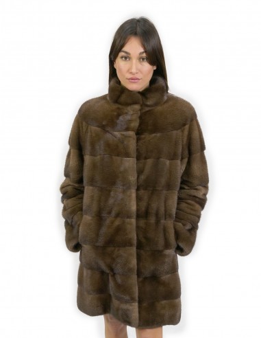 Korean scanbrown collar coat 90 cm long size 50 horizontal mink fur external pockets