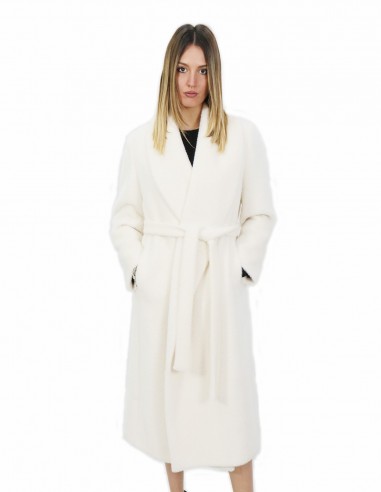 Cappotto 50 colore bianco lungo 130 centimetri collo sciallato in cashmere di alta qualita e tasche esterne