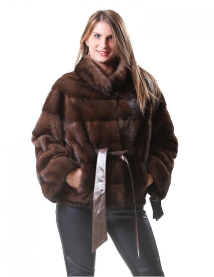 48 pelliccia visone giacca donna modello kimono scanbrown