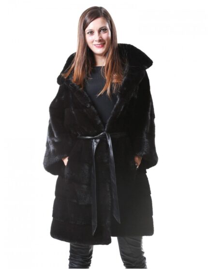 PELLICCIA DONNA VISONE CAPPOTTO MANAKAS BLACK ORIZZONTALE