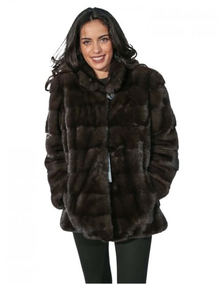 48 pelliccia donna giaccone visone dyed aurora con lavorazi orizzontale e colletto