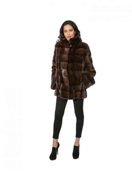 PELLICCIA DONNA GIACCONE VISONE SCANBROWN CON COLLETTO REGOLABILE 48