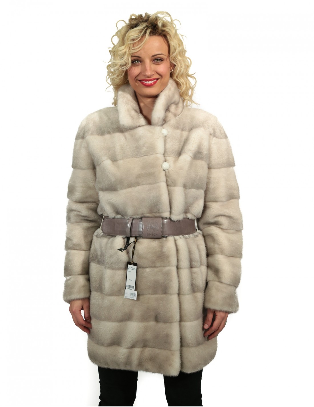 46 mink fur coat Braschi whisper white woman horizontal with wide