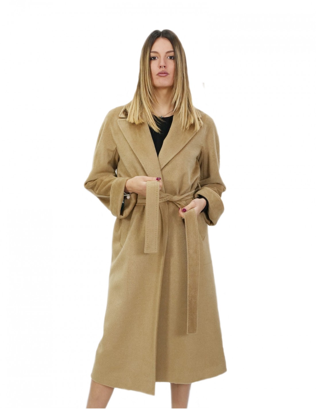 Shawl collar coat in high quality cashmere 50 camel color and