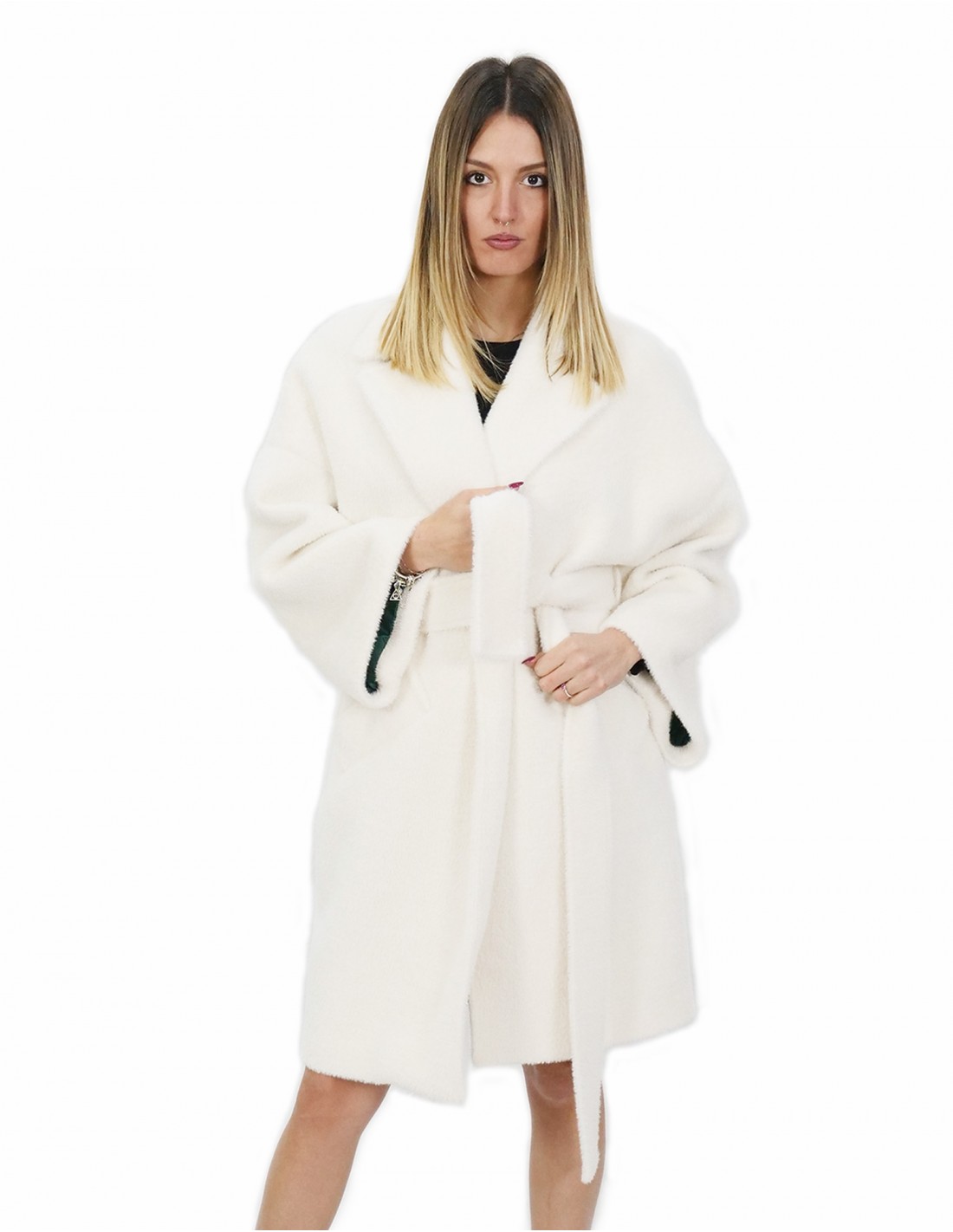 Cappotto 52 colore bianco lungo 100 centimetri collo sciallato in