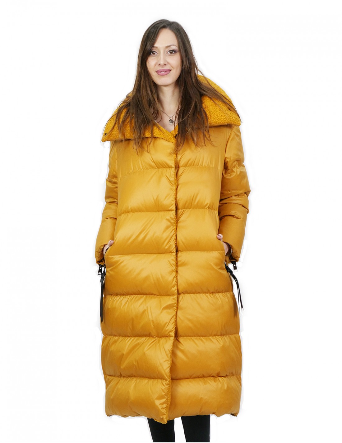 Goose down coat 42 yellow long 112cm long elegant soft Inmoda
