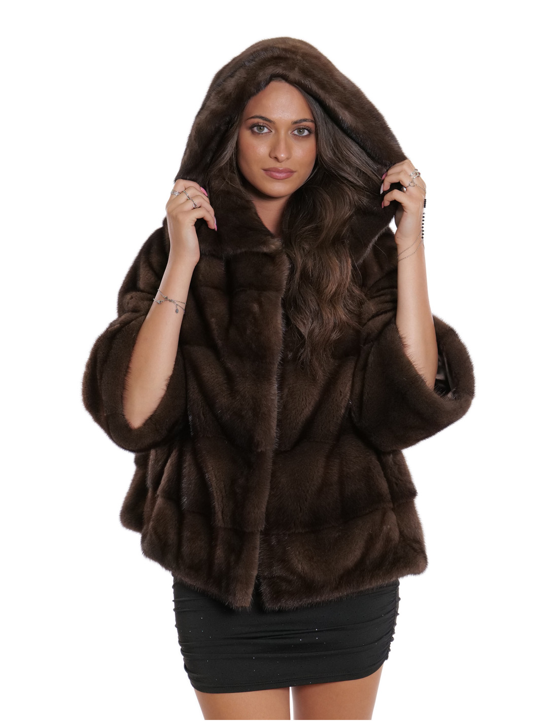 Jackets 44 Sleeves Full Leather Demi Buff Horizontal Hood Mink Fur