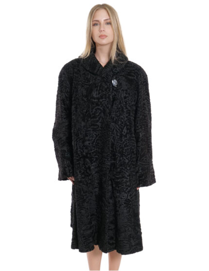 Cappotto lunghissimo persiano nero a campana 54 colletto tondo 112 cm manica lunga